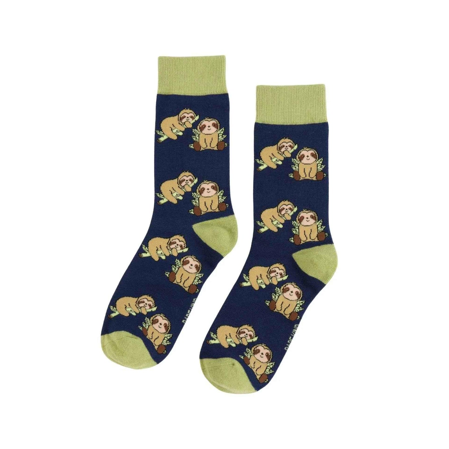 Barekind NZ bamboo socks featuring a blue sloth design, adult size 4-7, soft and eco-friendly for comfortable wear.