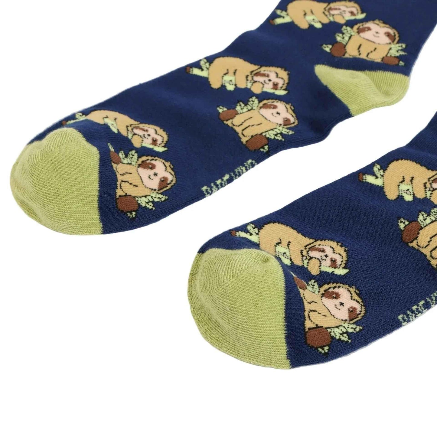 Barekind NZ bamboo socks featuring a blue sloth design, comfortable and eco-friendly for adult wear.