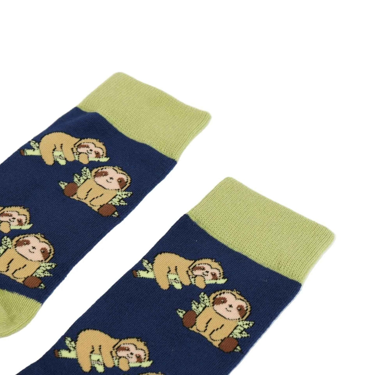 Barekind NZ bamboo socks featuring a blue sloth design, soft and comfortable for adults, made from eco-friendly bamboo fabric.
