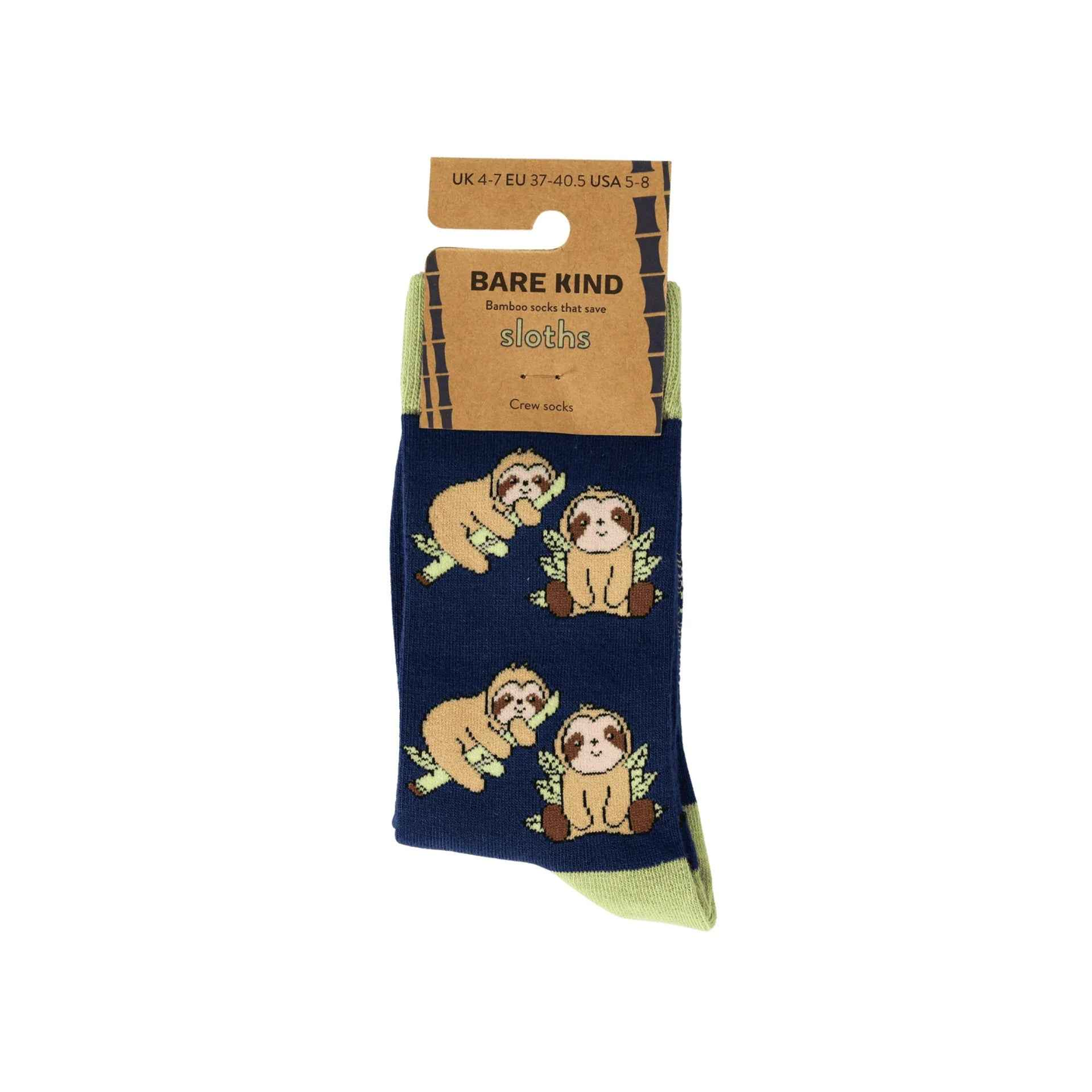 Barekind NZ bamboo socks featuring a blue sloth design, comfortable and eco-friendly socks for adults.