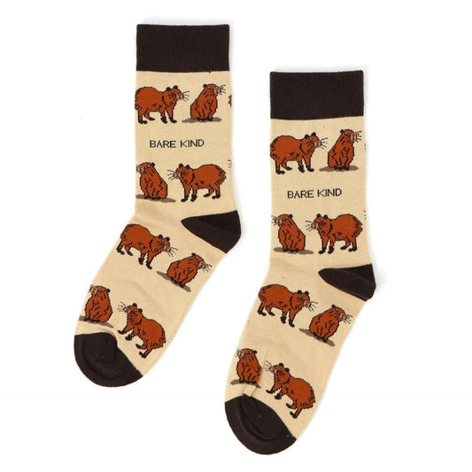 Barekind NZ bamboo socks featuring playful capybara design, perfect for comfortable, eco-friendly adult sock wear.