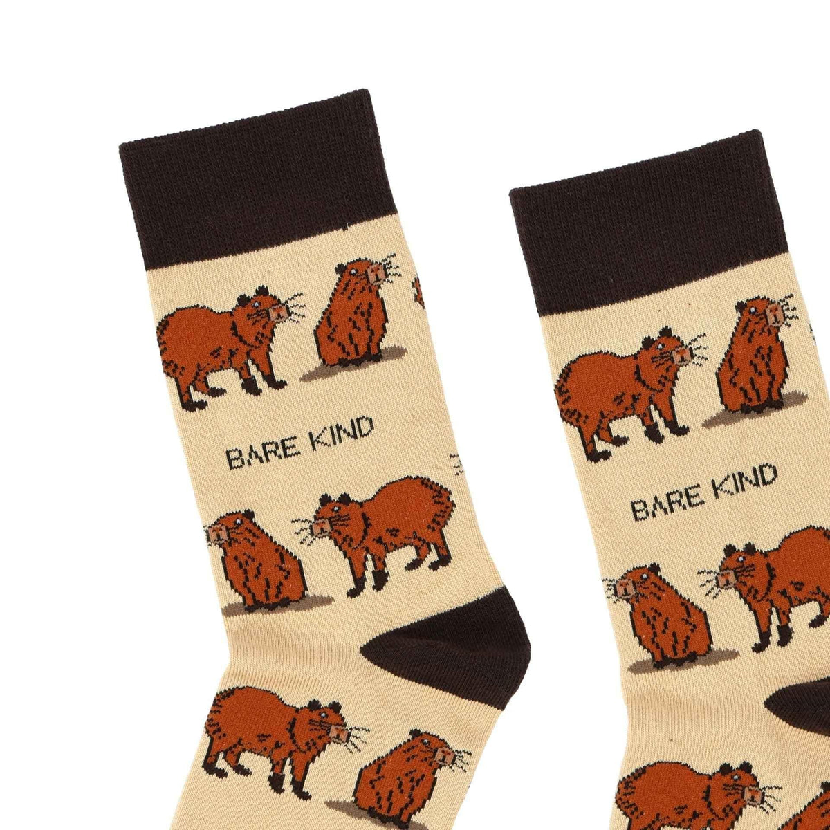Barekind NZ bamboo socks featuring colorful capybara design, comfortable adult socks in size 4-7.