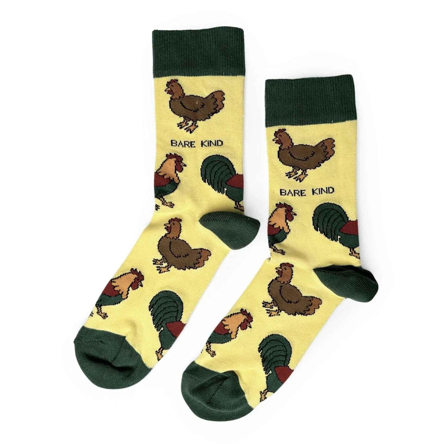 Barekind NZ bamboo socks featuring colorful chicken designs, perfect for adults and made with soft, eco-friendly bamboo material.