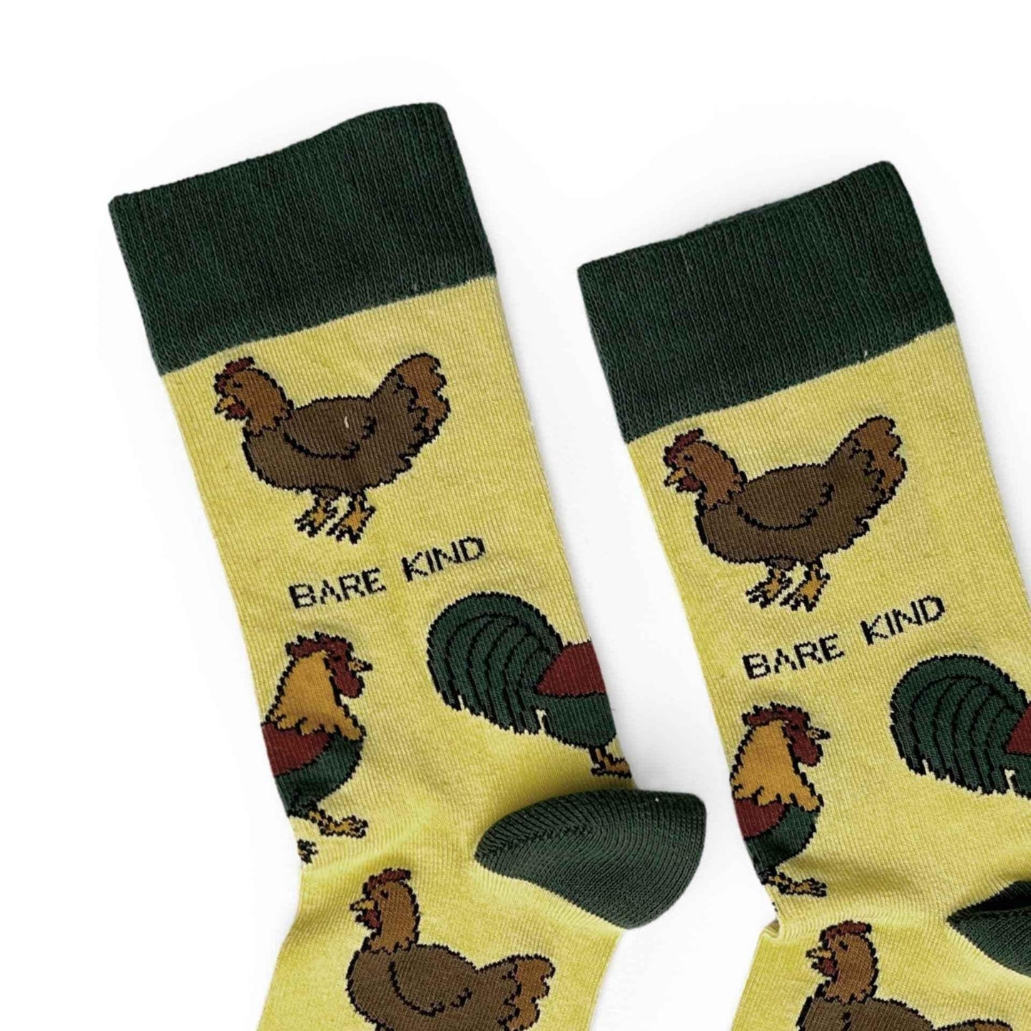 Barekind NZ bamboo socks featuring a Save the Chickens design, suitable for adult feet size 4-7, eco-friendly and comfortable.