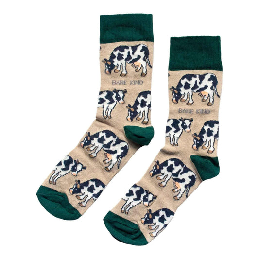 Barekind NZ Save the Cows bamboo socks for adults, featuring a soft, eco-friendly sock design with animal conservation graphics.