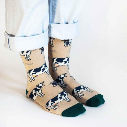 Barekind NZ Save the Cows Bamboo Socks for adults, featuring eco-friendly bamboo material and cow-themed design.