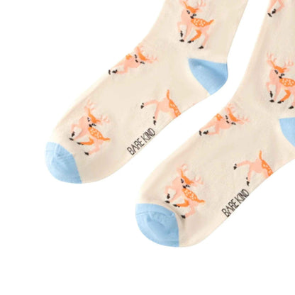 Barekind NZ bamboo socks featuring a deer design, suitable for adults size 4-7, made from eco-friendly bamboo material.