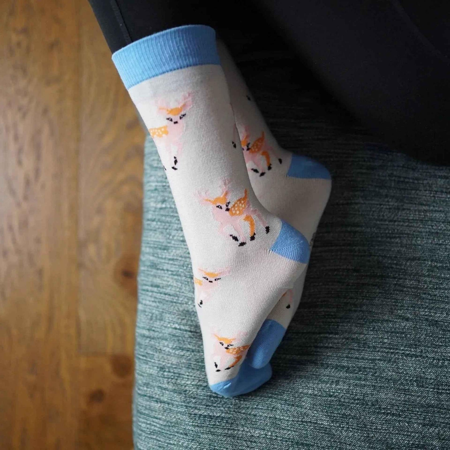 Barekind NZ bamboo socks featuring a Save the Deer design, suitable for adults with sizes 4-7, made from soft, eco-friendly material.
