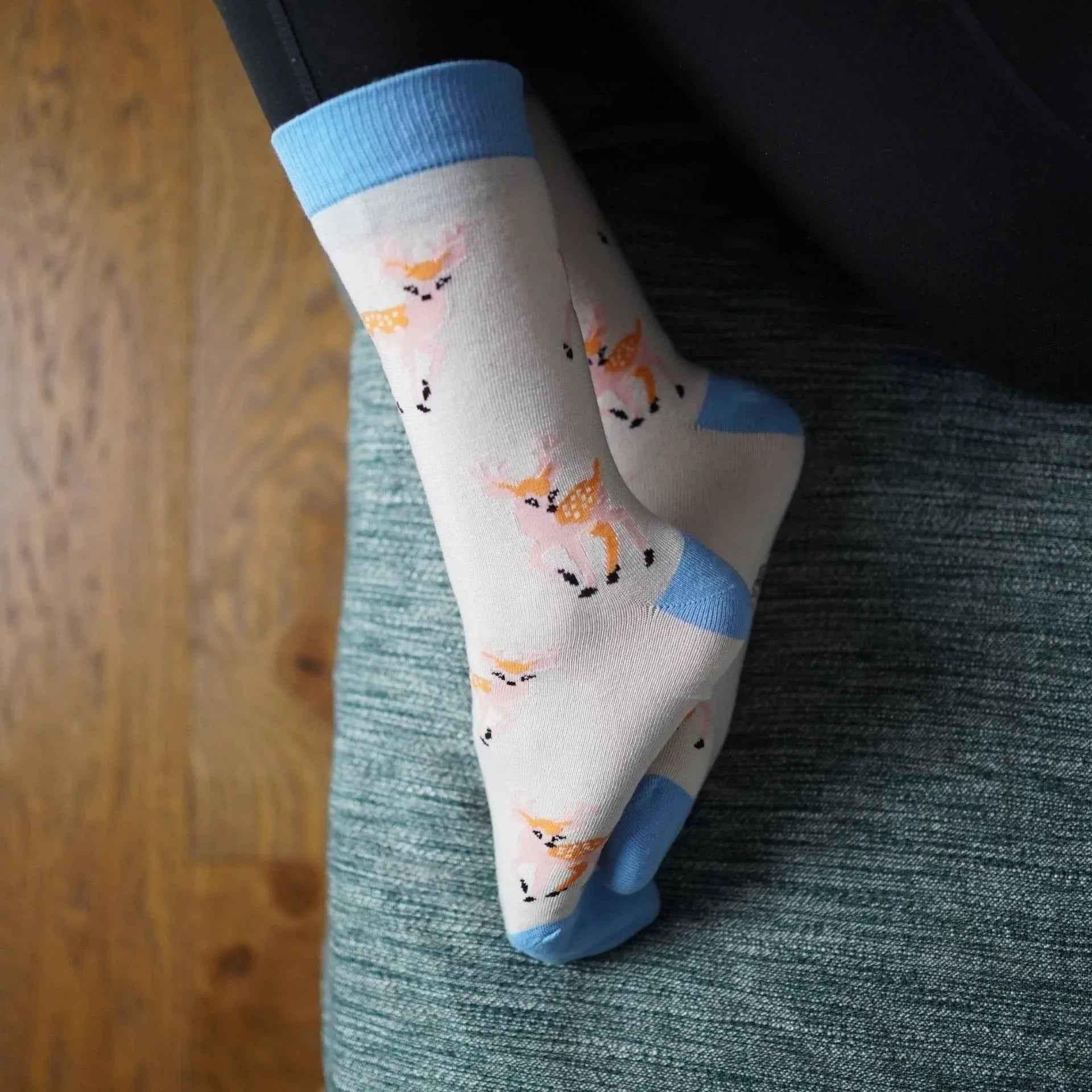 Barekind NZ bamboo socks featuring a Save the Deer design, suitable for adults with sizes 4-7, made from soft, eco-friendly material.