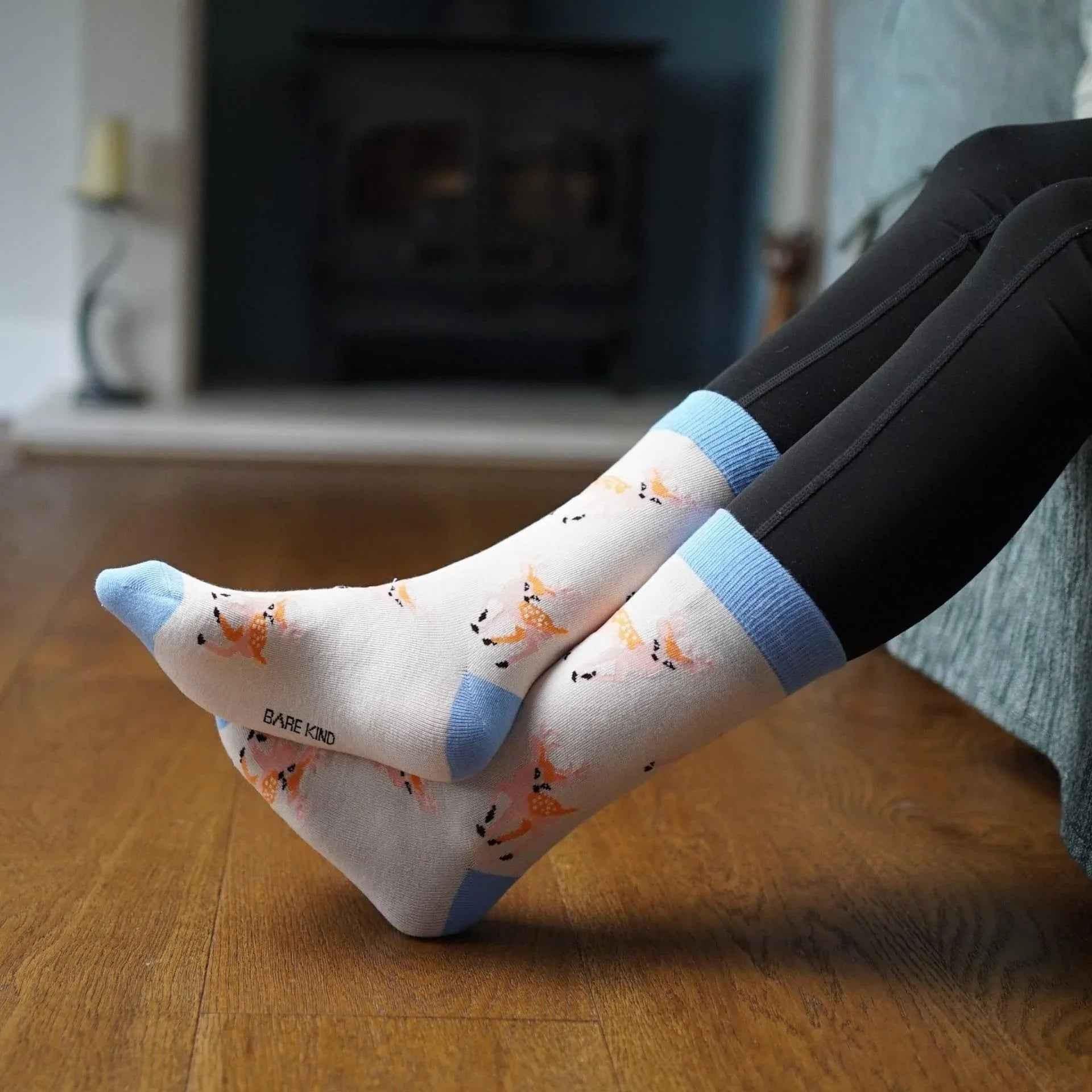Barekind NZ bamboo socks featuring a Save the Deer design, adult size 4-7, soft and eco-friendly sock for everyday wear.