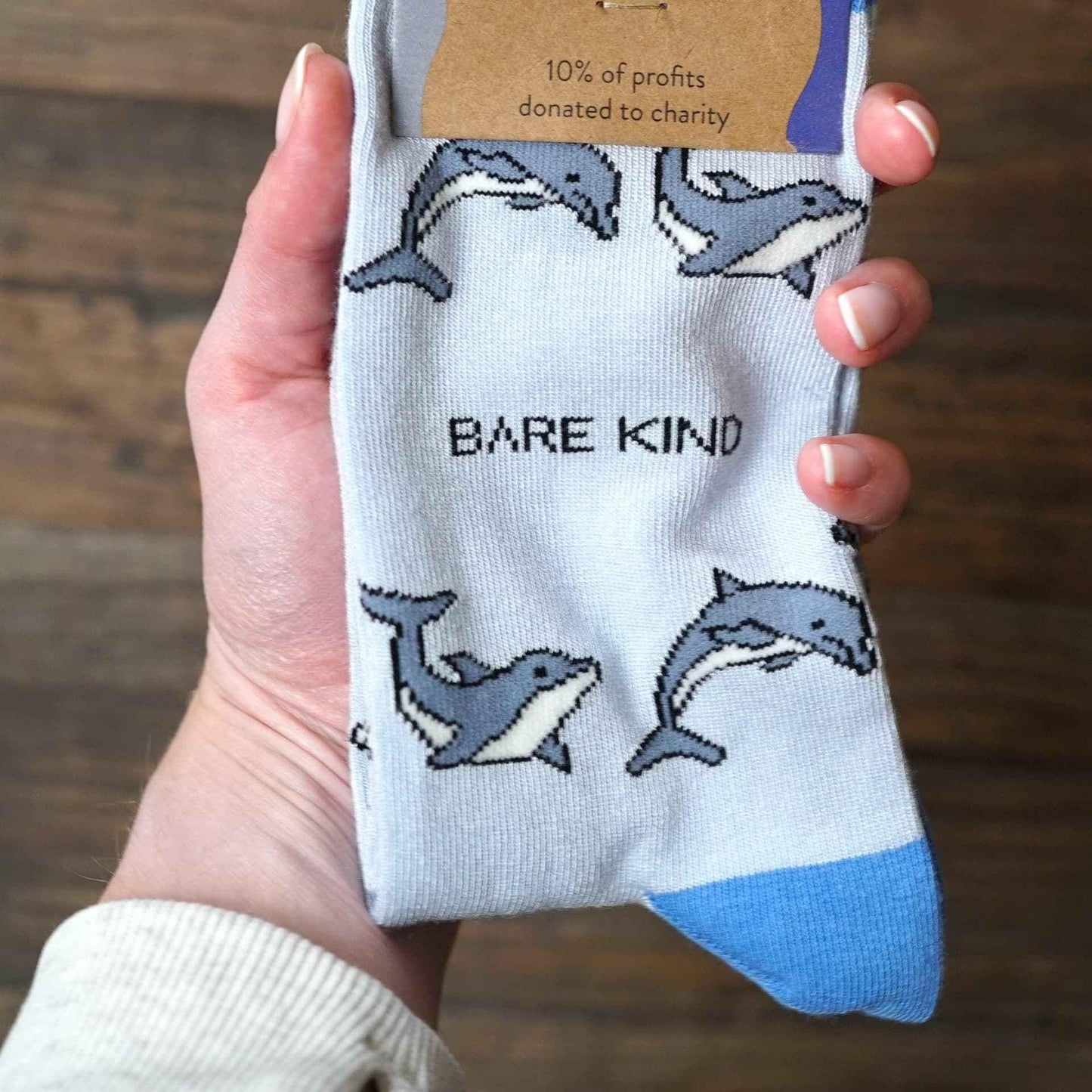 Barekind NZ bamboo socks featuring dolphin design, adult size 4-7, eco-friendly and comfortable footwear.