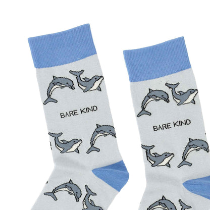Barekind NZ bamboo socks featuring a dolphin design, adult size 4-7, eco-friendly and comfortable for everyday wear.