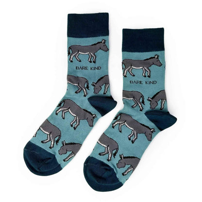 Barekind NZ Save the Donkeys bamboo socks for adults, featuring a colorful donkey design on soft, eco-friendly bamboo fabric.