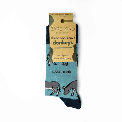 Barekind NZ Save the Donkeys bamboo socks for adults, soft and comfortable socks featuring a colorful design with donkey illustrations.