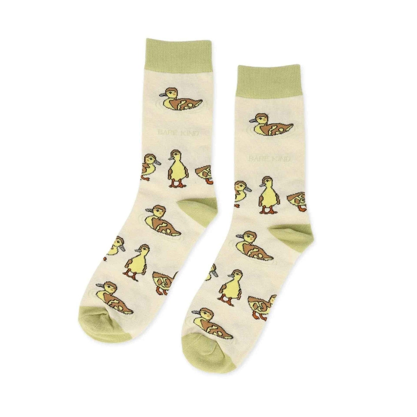 Barekind NZ bamboo socks featuring a Save the Ducklings design, suitable for adult UK sizes 4-7, made from sustainable bamboo fabric.