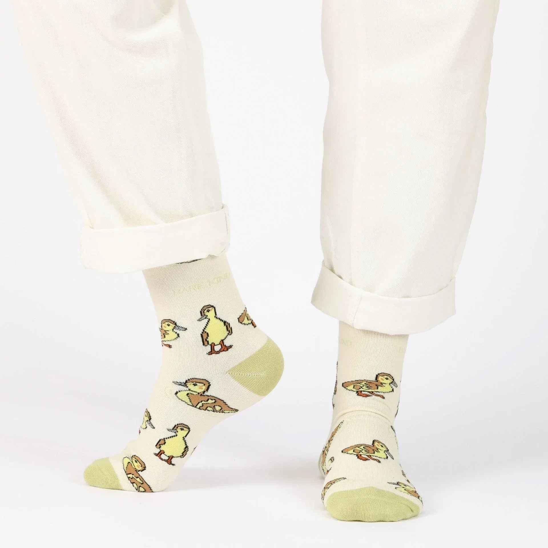 Barekind NZ bamboo socks featuring Save the Ducklings design, adult size 4-7, comfortable and eco-friendly sock wear.