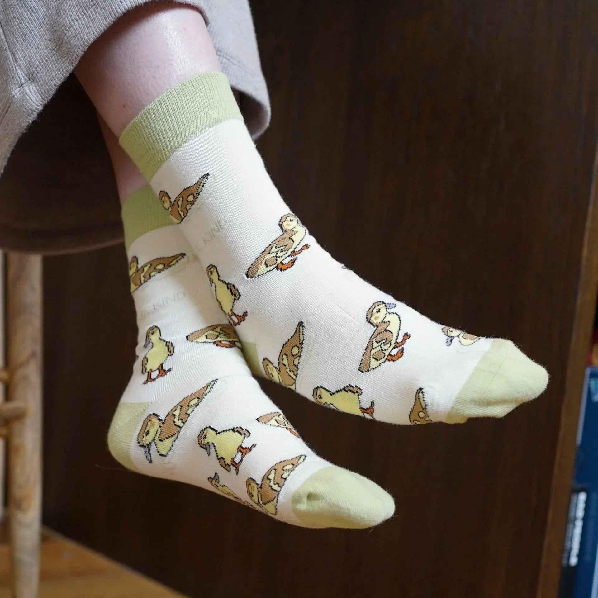 Barekind NZ bamboo socks featuring Save the Ducklings design, adult size 4-7, soft and eco-friendly sock for everyday wear.