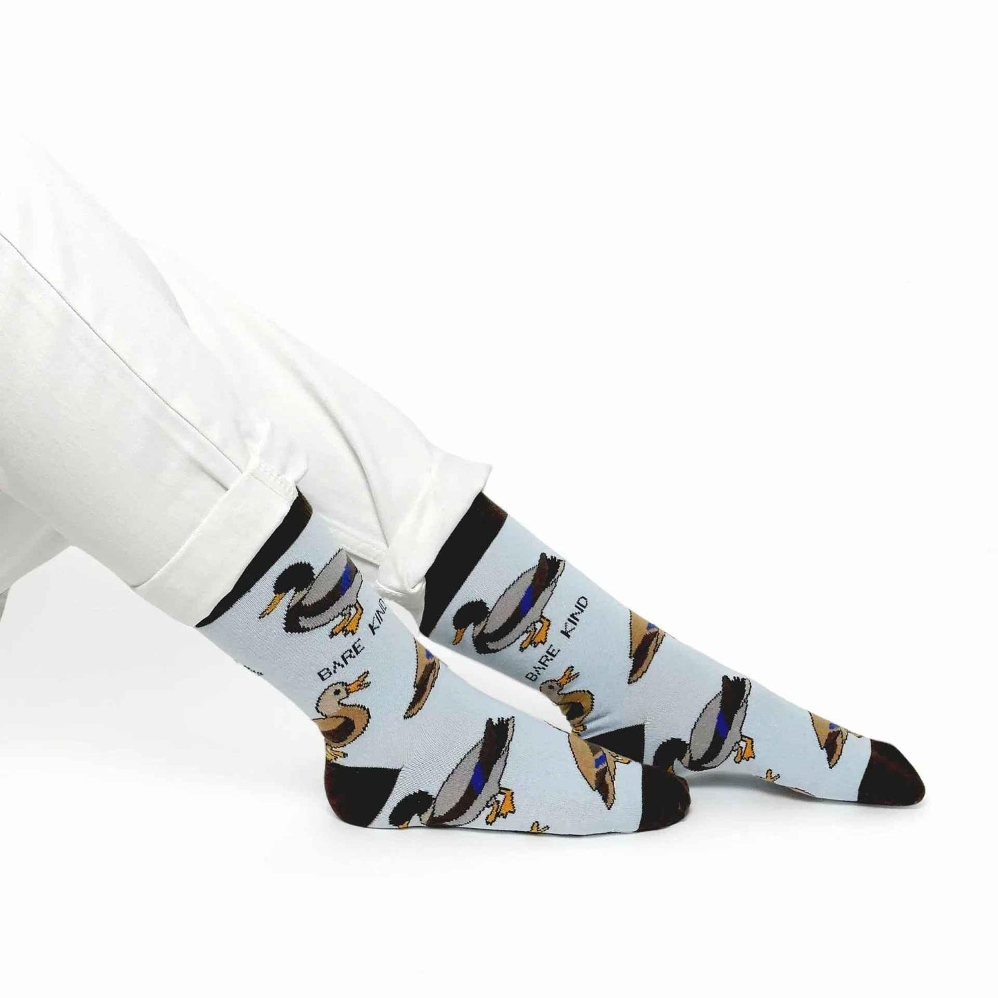 Barekind NZ bamboo socks featuring duck design, adult size 4-7, comfortable and eco-friendly socks with playful pattern.