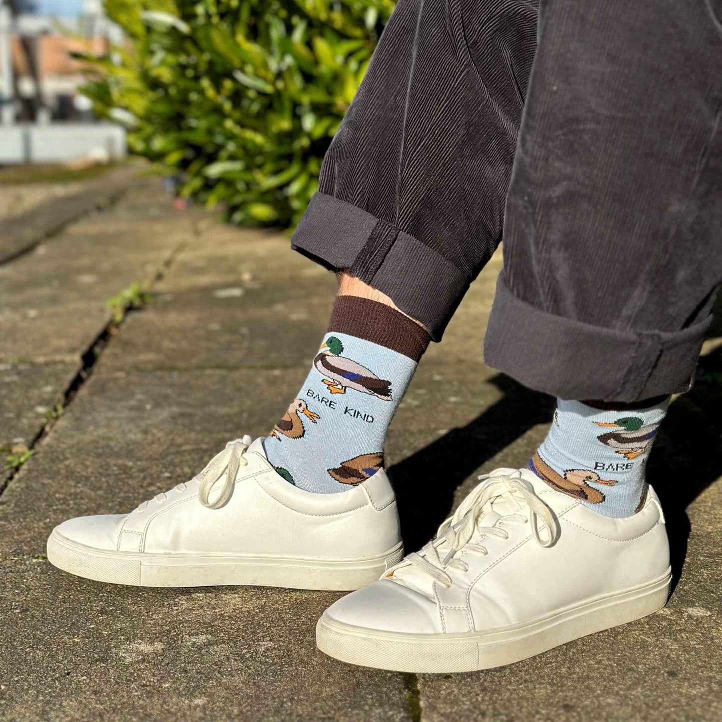 Barekind NZ bamboo socks featuring Save the Ducks design, adult size 4-7, eco-friendly socks with duck-themed pattern.