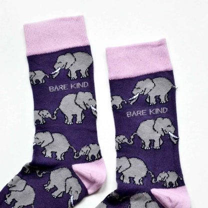 Barekind NZ bamboo socks for adults featuring Save the Elephants design, made from sustainable bamboo fabric.