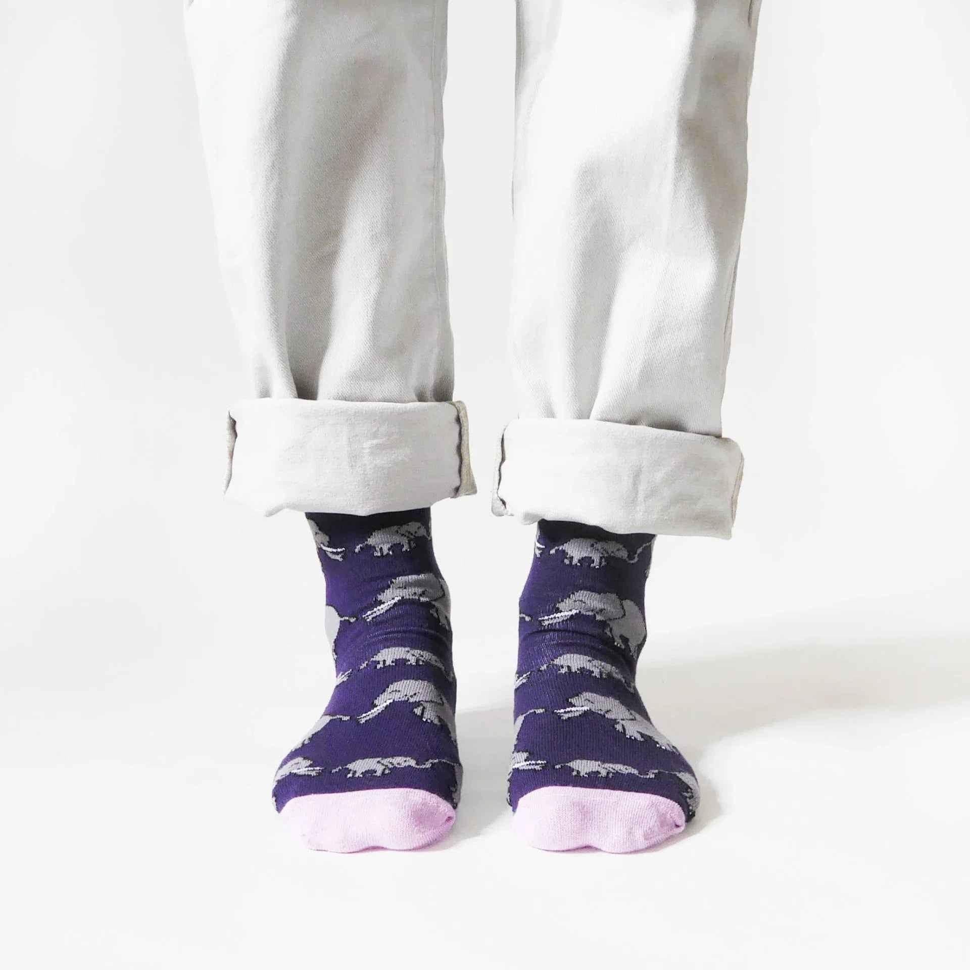 Barekind NZ bamboo socks featuring elephant designs, adult size 4-7, eco-friendly and comfortable footwear for everyday wear.