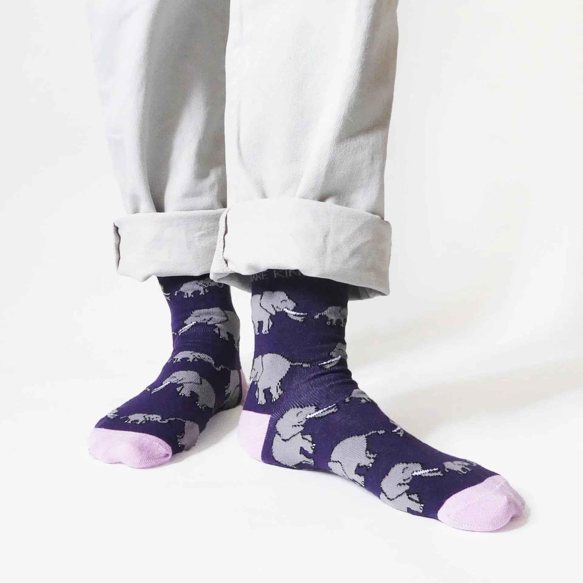 Barekind NZ bamboo socks featuring elephant design, adult size 4-7, eco-friendly and comfortable socks for everyday wear.