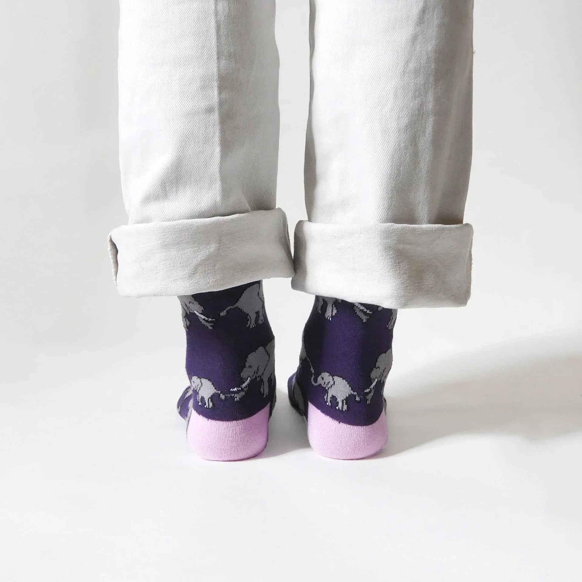 Barekind NZ bamboo socks featuring elephant design, soft and eco-friendly socks for adults, sizes 4-7.