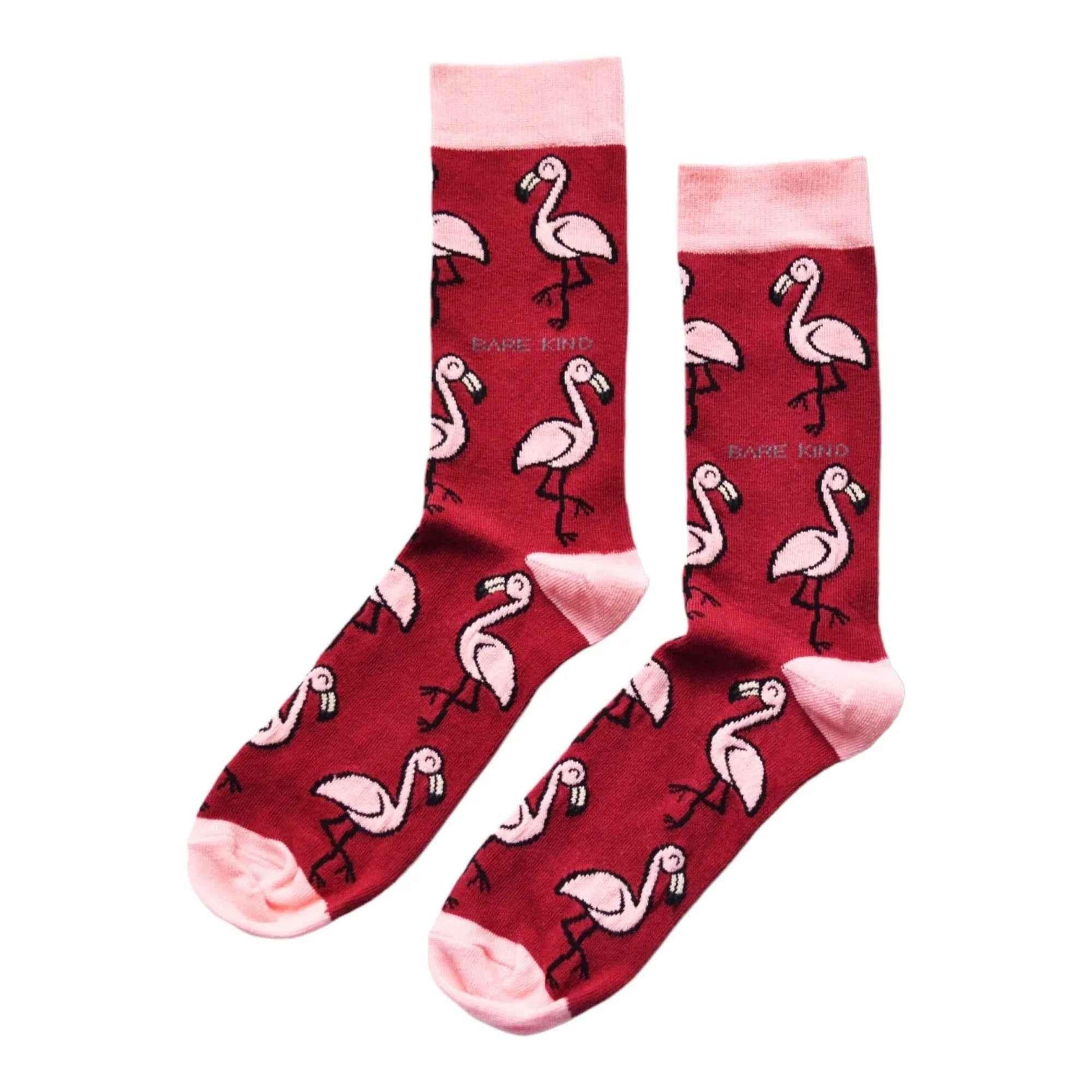 Barekind NZ bamboo socks featuring flamingo designs, soft and eco-friendly socks for adults.