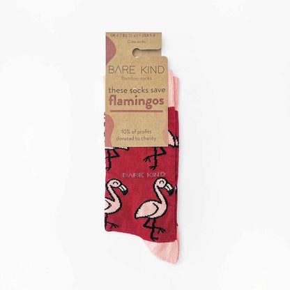Barekind NZ bamboo socks featuring flamingo design, adult size 4-7, comfortable and eco-friendly footwear.