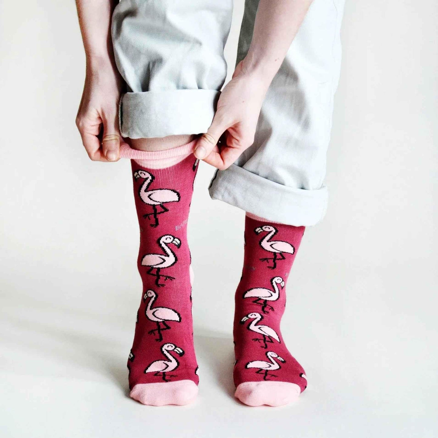Barekind NZ bamboo socks featuring flamingo design, soft and comfortable socks for adults with vibrant flamingo pattern.