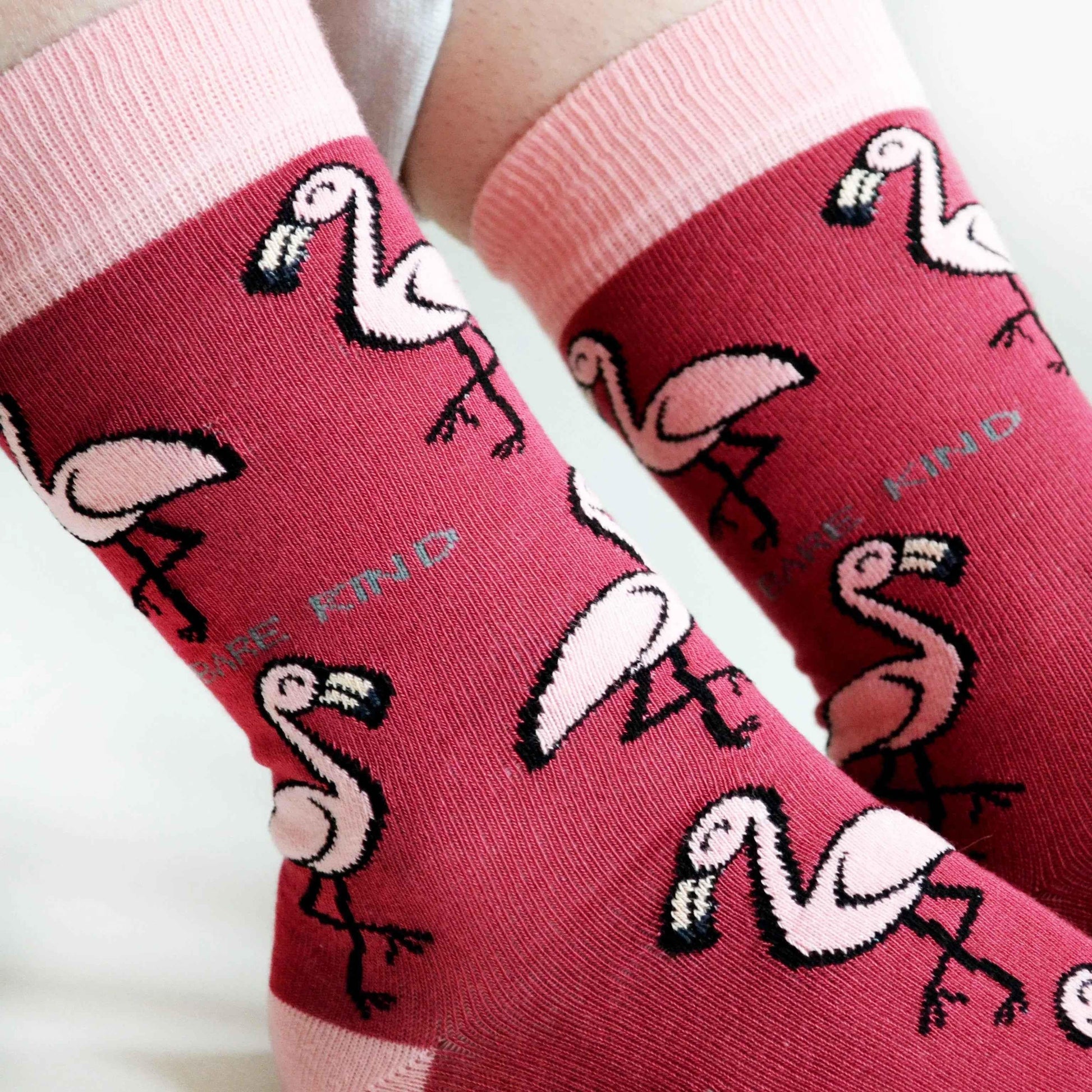 Barekind NZ bamboo socks featuring flamingo design for adults, soft and eco-friendly footwear.