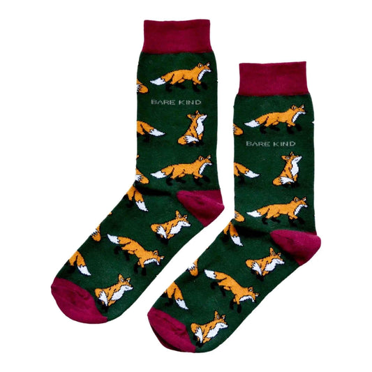 Barekind NZ bamboo socks featuring a fox design, made from sustainable bamboo material, for comfortable everyday wear.