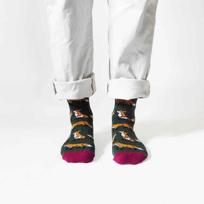 Barekind NZ bamboo socks featuring a fox design, soft and eco-friendly socks for adults, size 4-7.