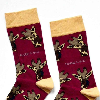 Barekind NZ bamboo socks featuring giraffe designs for adults, soft and eco-friendly material, stylish animal-themed socks.