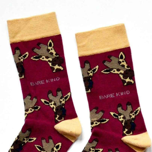 Barekind NZ bamboo socks featuring giraffe designs for adults, soft and eco-friendly material, stylish animal-themed socks.
