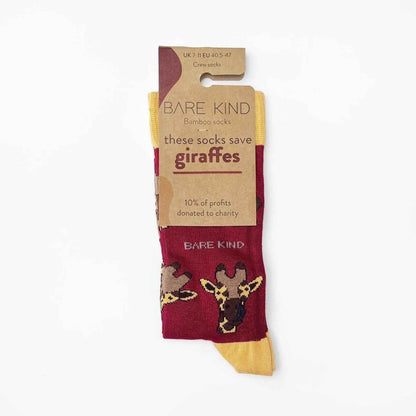 Barekind NZ Save the Giraffes bamboo socks for adults, featuring giraffe illustrations and comfortable sock design.