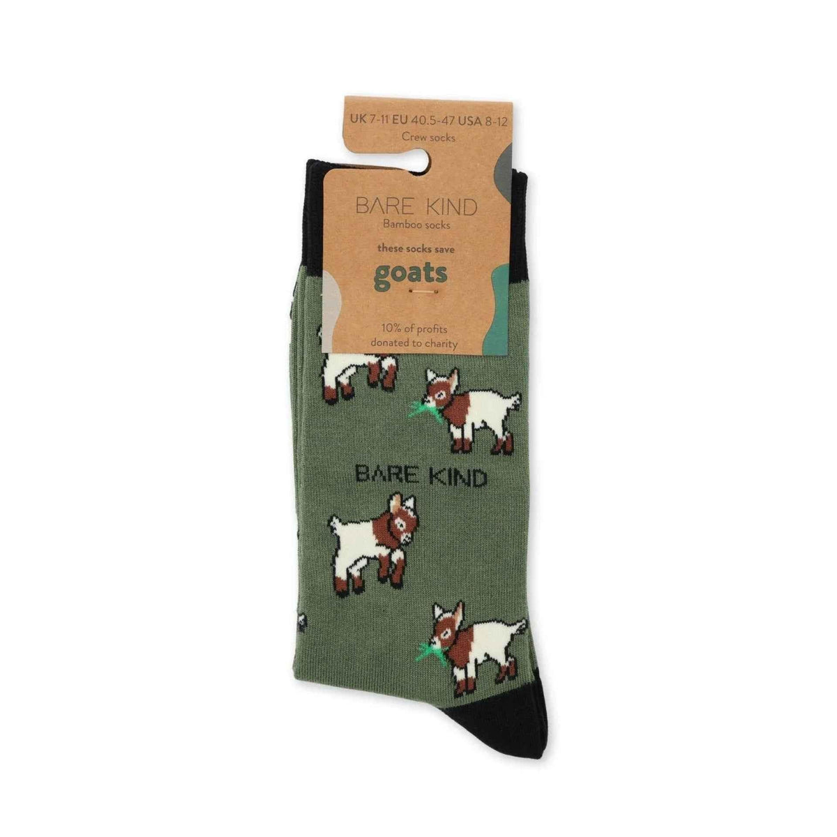 Barekind NZ bamboo socks featuring a Save the Goats design for adults, soft and eco-friendly footwear.