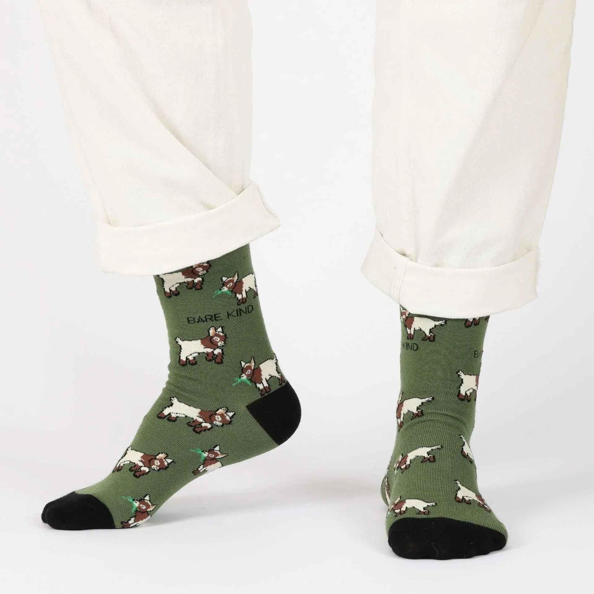 Barekind NZ bamboo socks featuring a playful goat design, comfortable for adults, made from sustainable bamboo material.