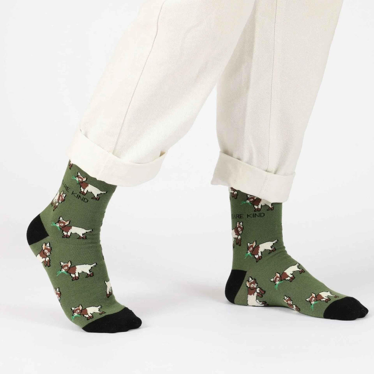 Barekind NZ bamboo socks featuring "Save the Goats" design, adult size 4-7, soft and eco-friendly footwear.