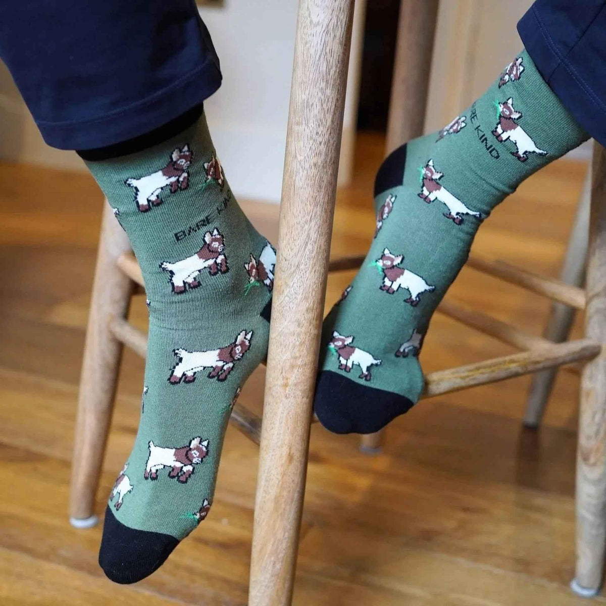 Barekind NZ Save the Goats bamboo socks for adults, featuring eco-friendly soft bamboo fabric and playful goat design.