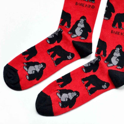 Barekind NZ bamboo socks featuring colorful gorilla designs, eco-friendly socks for adults, comfortable and stylish footwear.