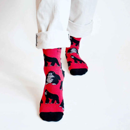 Barekind NZ bamboo socks featuring Save the Gorillas design, adult size 4-7, soft and eco-friendly footwear.