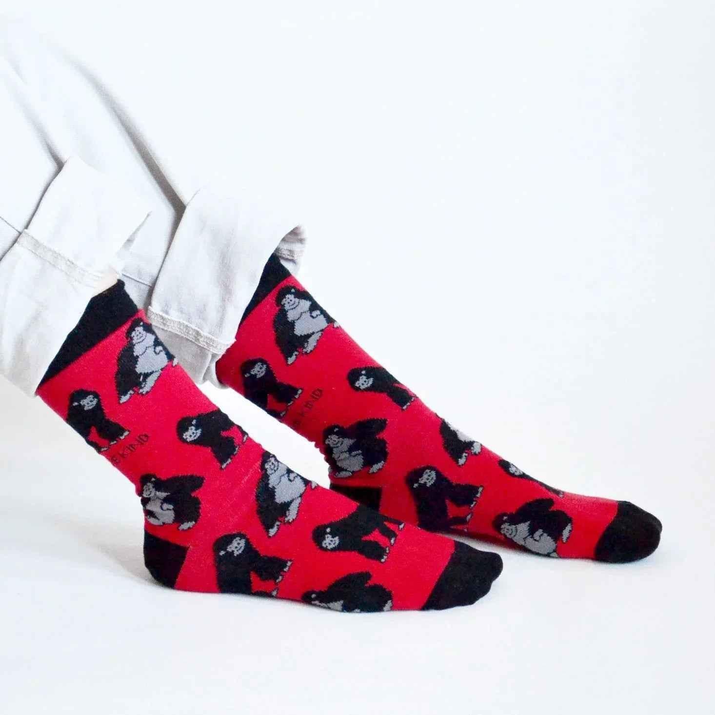 Barekind NZ bamboo socks featuring Save the Gorillas design for adults, made from eco-friendly bamboo fabric.