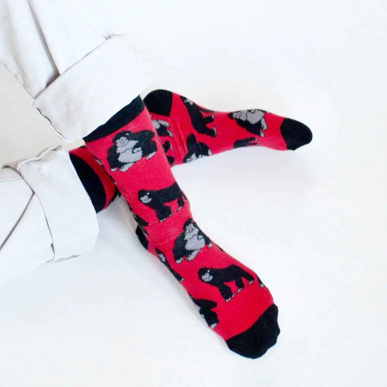 Barekind NZ bamboo socks featuring Save the Gorillas design, adult size 4-7, soft and eco-friendly footwear for everyday wear.