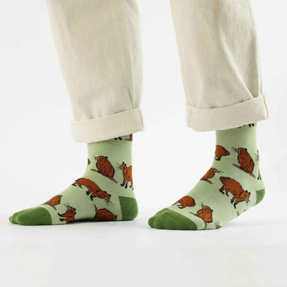 Barekind NZ bamboo socks featuring a green capybara design, adult size 4-7, comfortable and eco-friendly.