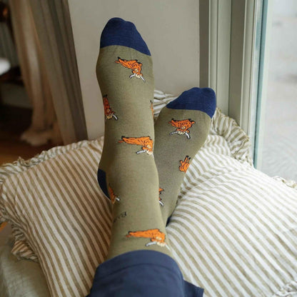 Barekind NZ bamboo socks featuring a green Highland Cow design, adult size 4-7, comfortable and eco-friendly footwear.