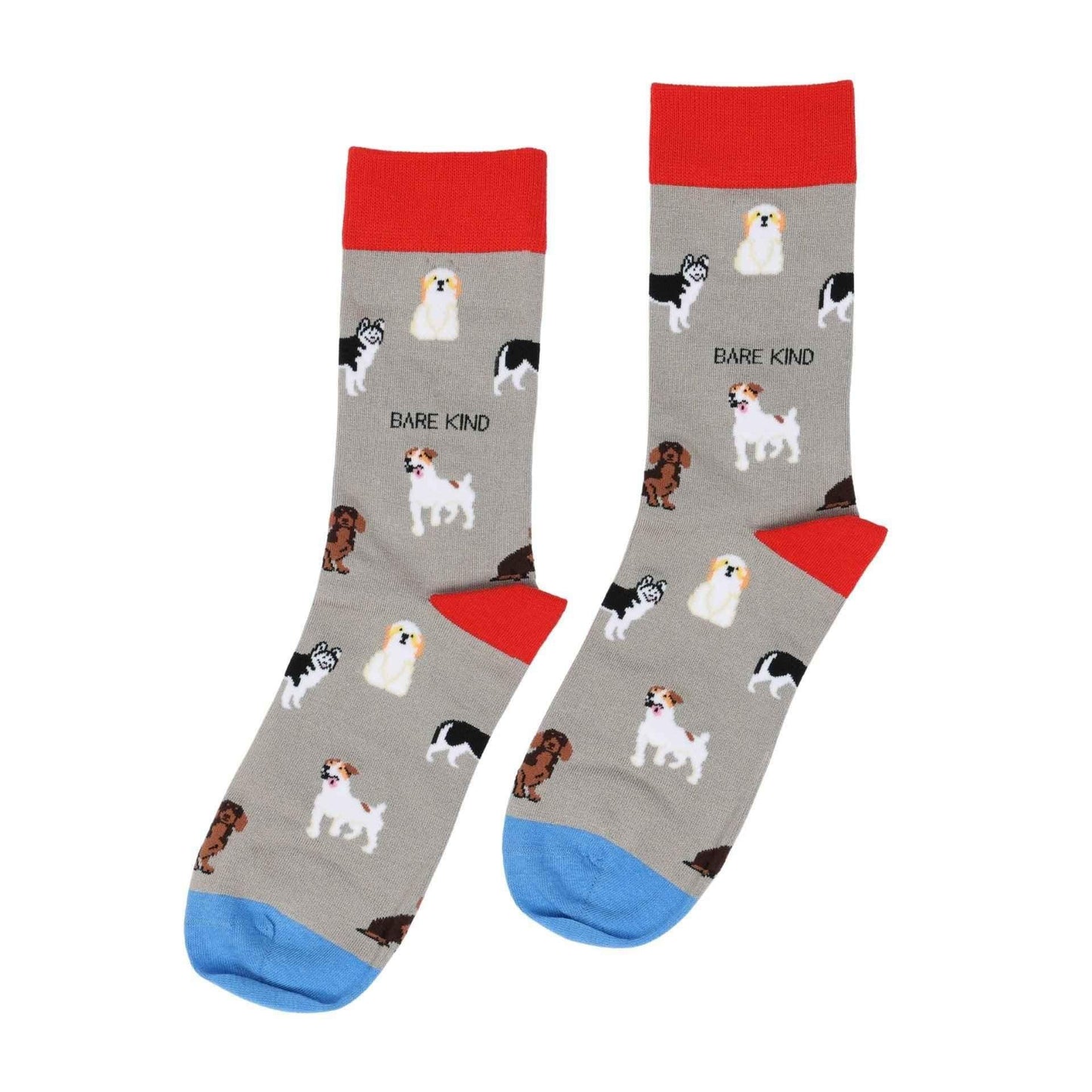 Barekind NZ bamboo socks featuring a grey dog design for adults, made from sustainable bamboo material.