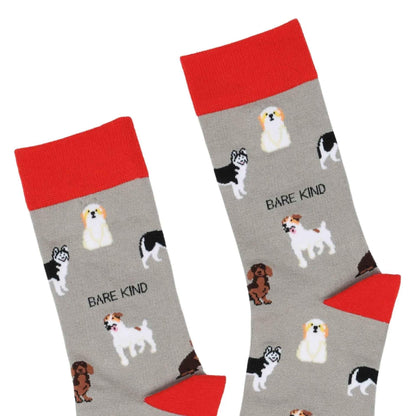 Barekind NZ Save the Grey Dog bamboo socks for adults, featuring a grey dog design, made from soft bamboo material.