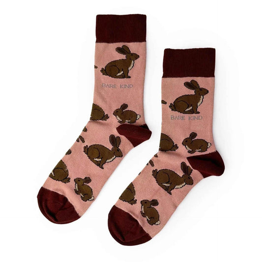 Barekind NZ bamboo socks featuring a Save the Hares design, comfortable adult socks with eco-friendly bamboo fabric.