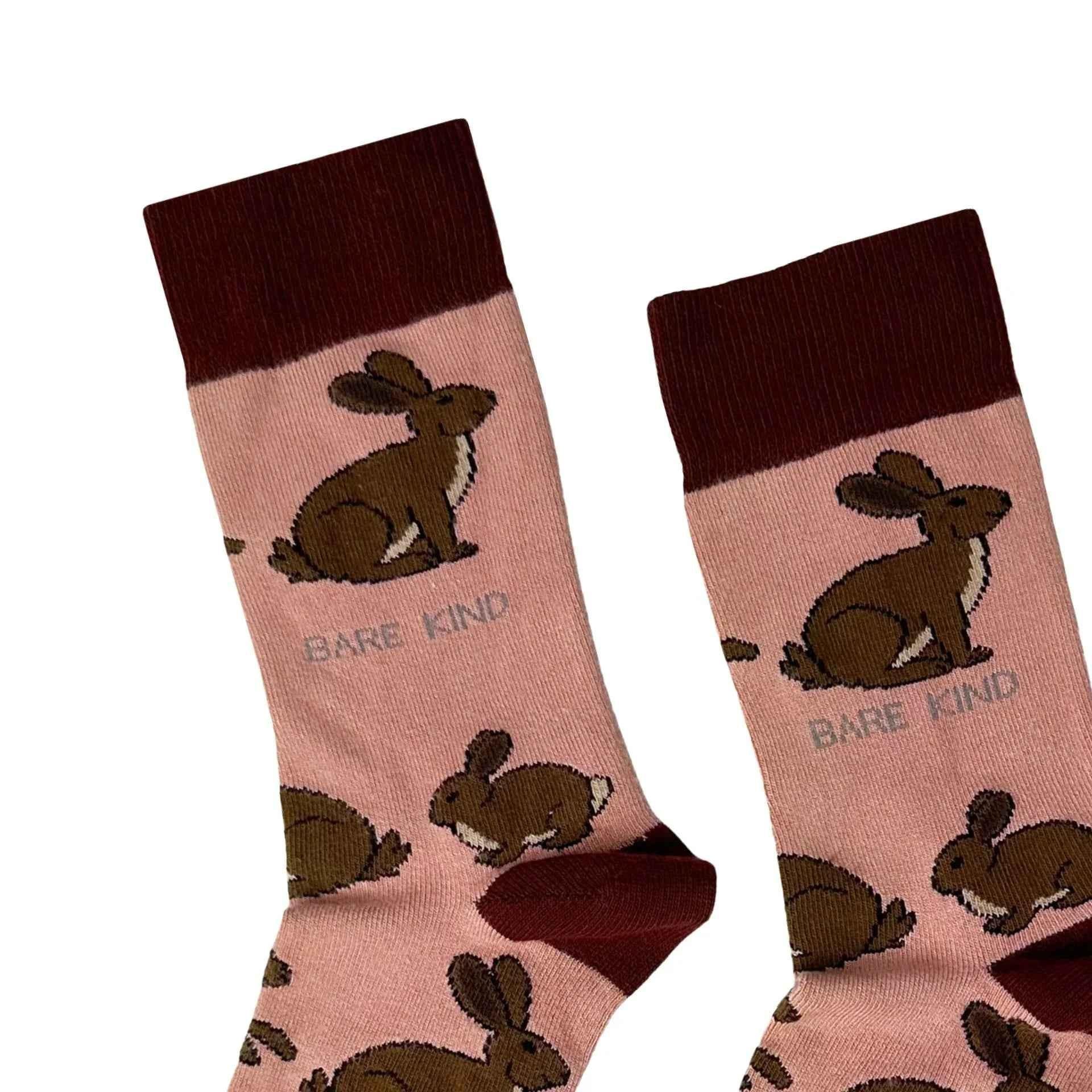Barekind NZ Save the Hares bamboo socks for adults, featuring a natural hare print and comfortable design.